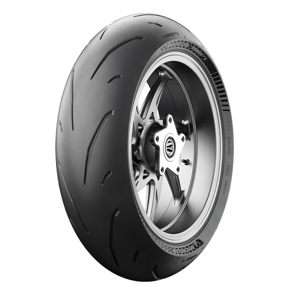 Michelin Power GP2 rear motorcycle tire 190/55ZR17 radial with 75W load capacity, shown with tread pattern and sidewall details.