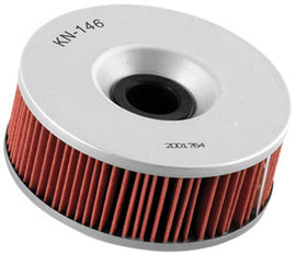 K&N Oil Filter 56-0146 with metal casing and filtration element, designed for automotive engine oil filtration.