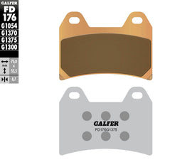 GALFER sintered ceramic brake pads FD176G1375 for motorcycle brakes, shown in the image with detailed metal backing and friction surface.