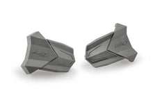 Load image into Gallery viewer, Pair of grey PUIG rubber end replacement frame sliders for R19 motorcycle, showing close-up of sliding components and mounting points.