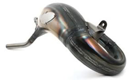 FMF Racing Factory Fatty exhaust pipe for CR125 dirt bike, showing the shiny metallic finish and mounting components.