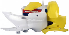 Yellow Polisport Plastics body kit for motorcycles, with durable plastic panels and a sleek design.