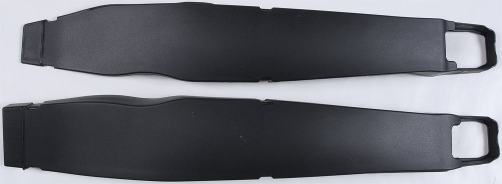 Polisport Plastics black swingarm protectors for off-road motorcycles, model 64-56703, shown on a dirt bike.