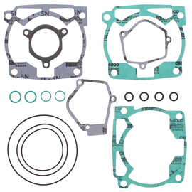 Vertex Top End Gaskets 681-0307 set showing detailed silicone and metal seals for engine top end repair.
