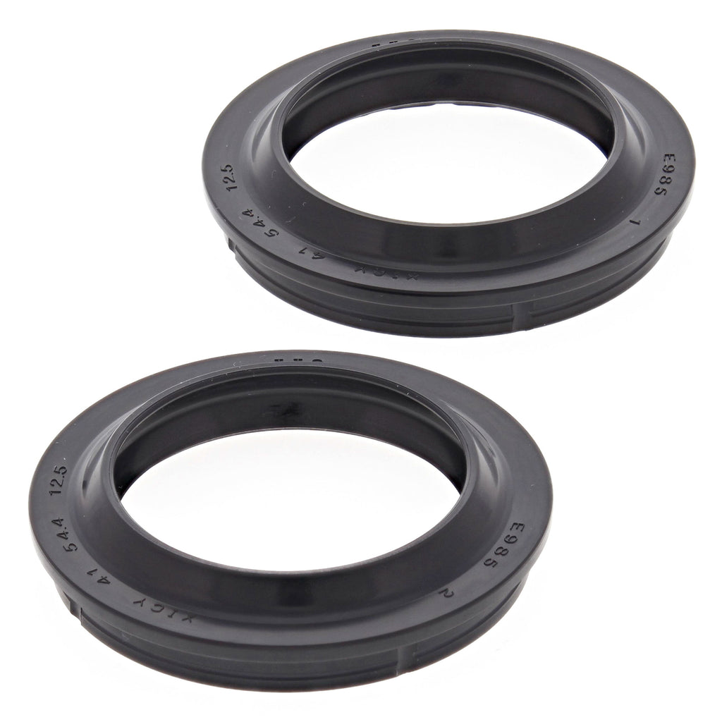 All Balls Fork Dust Seal Kit 22-57115 showing black rubber gaskets and seals for motorcycle forks on a white background