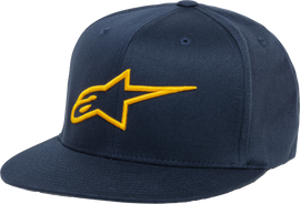 Alpine Star Ageless Flat Hat in navy and gold, large/extra large size, featuring a flat brim and stylish design.