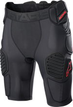 Load image into Gallery viewer, Alpine Star Bionic Pro Protection Shorts in black and red, featuring padded armor and adjustable straps for motocross or riding.