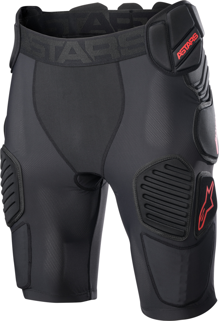 Alpine Star Bionic Pro Protection Shorts in black and red, designed for impact protection and comfort during sports activities.
