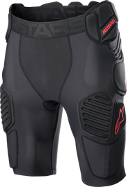Alpine Star Bionic Pro Protection Shorts in black and red, medium size, showing padded armor and flexible construction for motorcycle safety.