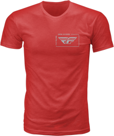 Red Fly Racing Fly Priorities Tee in large size, casual unisex T-shirt with graphic design on front, shown laid flat.