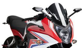 PUIG Racing Carbon Look Windscreen for motorcycle, sleek black windshield with a sporty carbon finish and aerodynamic design.