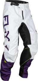 Fly Racing Kinetic Reload Pants in deep purple, white, and hi-vis with size 34, featuring durable motocross gear design.