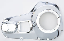 Chrome engine outer primary cover for Harley Davidson Touring 1999-2006, made by HardDrive, with a sleek reflective finish.