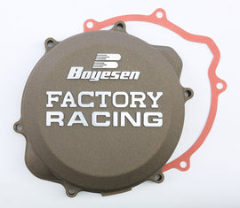 Boyesen Factory Racing Clutch Cover Magnesium for motorcycles, showcasing the lightweight, durable clutch cover with brand logo.