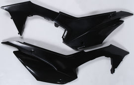 Black Polisport Plastics side panels for motorcycle body, model 64-6103, shown installed on the bike.