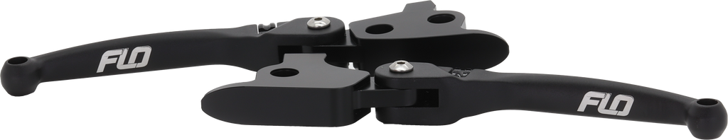 Flo Motorsports MX style black lever set for CVO 2023-2024, featuring sleek motorcycle brake and clutch levers in black finish.