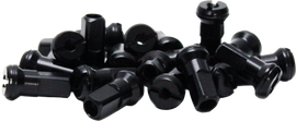 Black Dubya spoke nipples for Honda CRF250, model 898-612B, shown on a motorcycle wheel with close-up of the nipples.