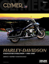 Charger l'image dans la galerie, Clymer Harley Flt/Fxr repair manual cover featuring detailed illustrations and tool diagrams for motorcycle maintenance.