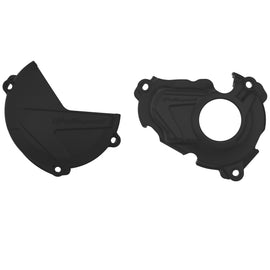 Polisport Plastics off-road clutch and ignition plastics kit in black for Yamaha 64-90943, includes clutch cover and ignition guard.
