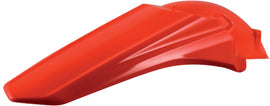 Red Acerbis rear fender for motorcycles, featuring a durable plastic design with brand branding and mounting points visible.