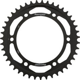 Supersprox steel rear sprocket with 43-tooth for 530 chains, black finish, durable motorcycle part.