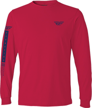 Load image into Gallery viewer, Fly Racing Fly Tribe long sleeve tee in red and blue, size medium, featuring bold tribal design on soft fabric.