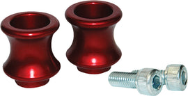 VORTEX Swingarm Spools 6mm in red for Yamaha motorcycles, mounted on the bike's swingarm for easy wheel removal.