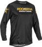 Fly Racing Kinetic Rockstar motocross jersey in black and gold, medium size, featuring bold graphics and breathable fabric.