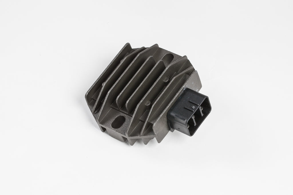 Ricks Motorsport Electric rectifier and regulator for motorcycle electrical systems, shown in a close-up view.