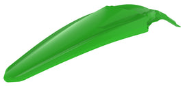 Green Polisport Plastics rear fender for street bikes, model 64-06294, shown on a motorcycle. Durable plastic motorcycle accessory.