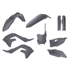 Polisport Plastics Nardo Grey plastic body kit for Kawasaki motorcycle, with detailed panels and assembly components.
