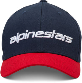 Alpine Star Linear Hat in navy and red, size small/medium, featuring logo and sporty design, on a plain background.
