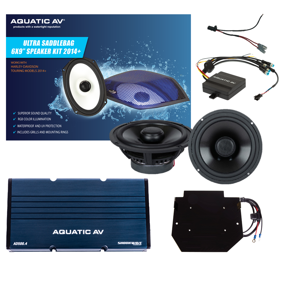 Aquatic AV Ultra Speaker Kit Fltr 15-24, marine audio system components with waterproof speakers and wiring for boats.