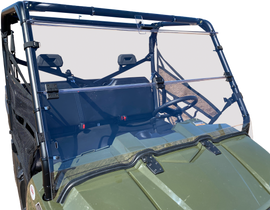 Open Trail folding windshield for off-road vehicles, clear windscreen with foldable design and durable construction.