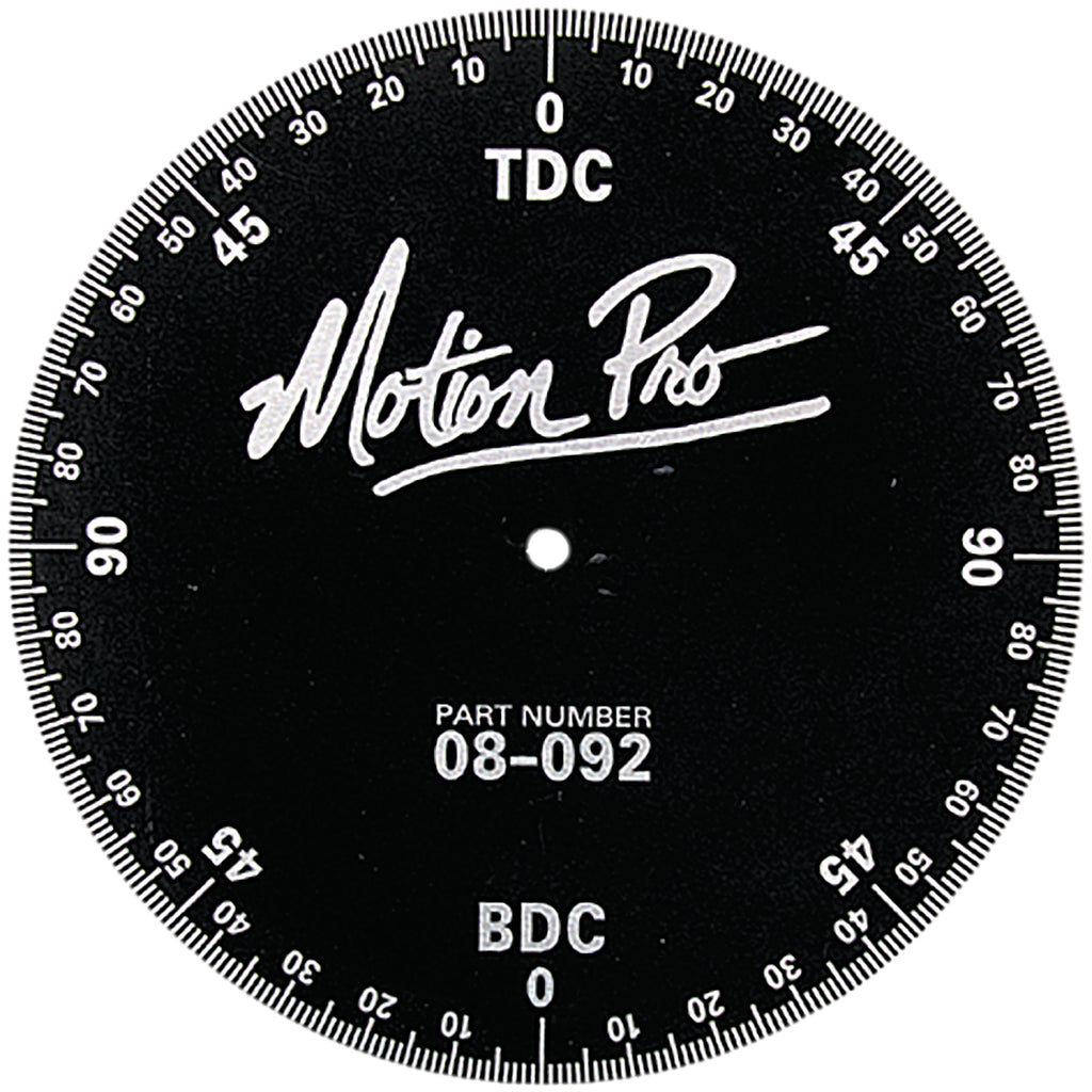 Motion Pro Degree Wheel 57-8092 tool with measurement markings and sturdy construction for precise engine timing adjustments.