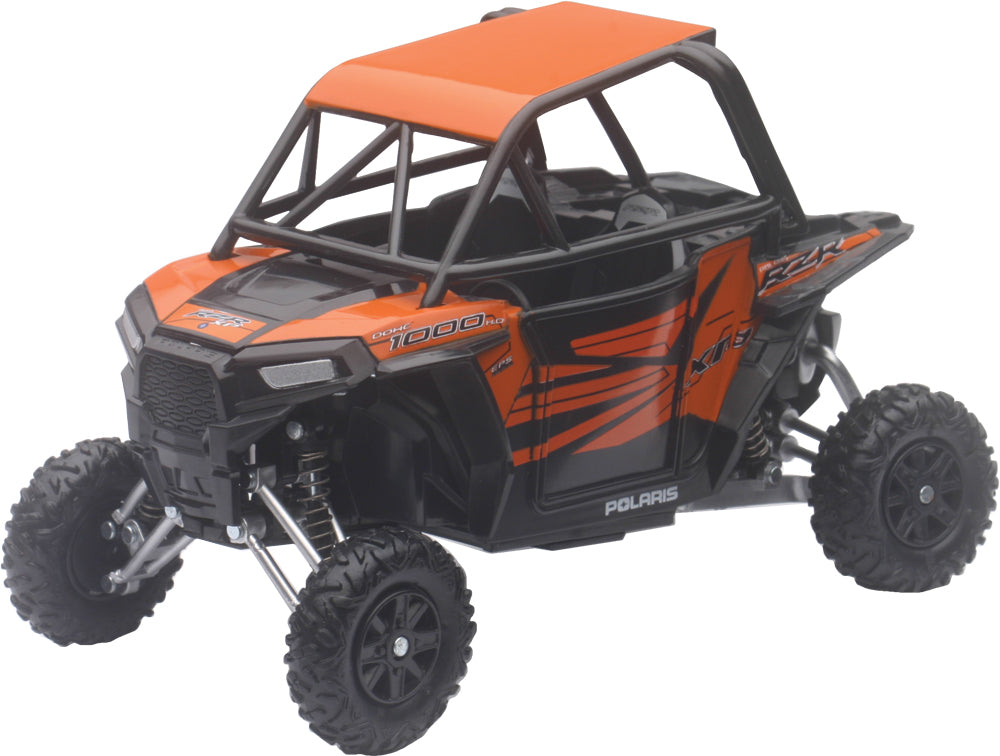 Orange Polaris RZR 1000XP replica UTV by New Ray Toys, detailed 1:18 scale accessory with realistic features.