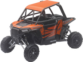 Orange Polaris RZR 1000XP replica UTV by New Ray Toys, detailed 1:18 scale accessory with realistic features.