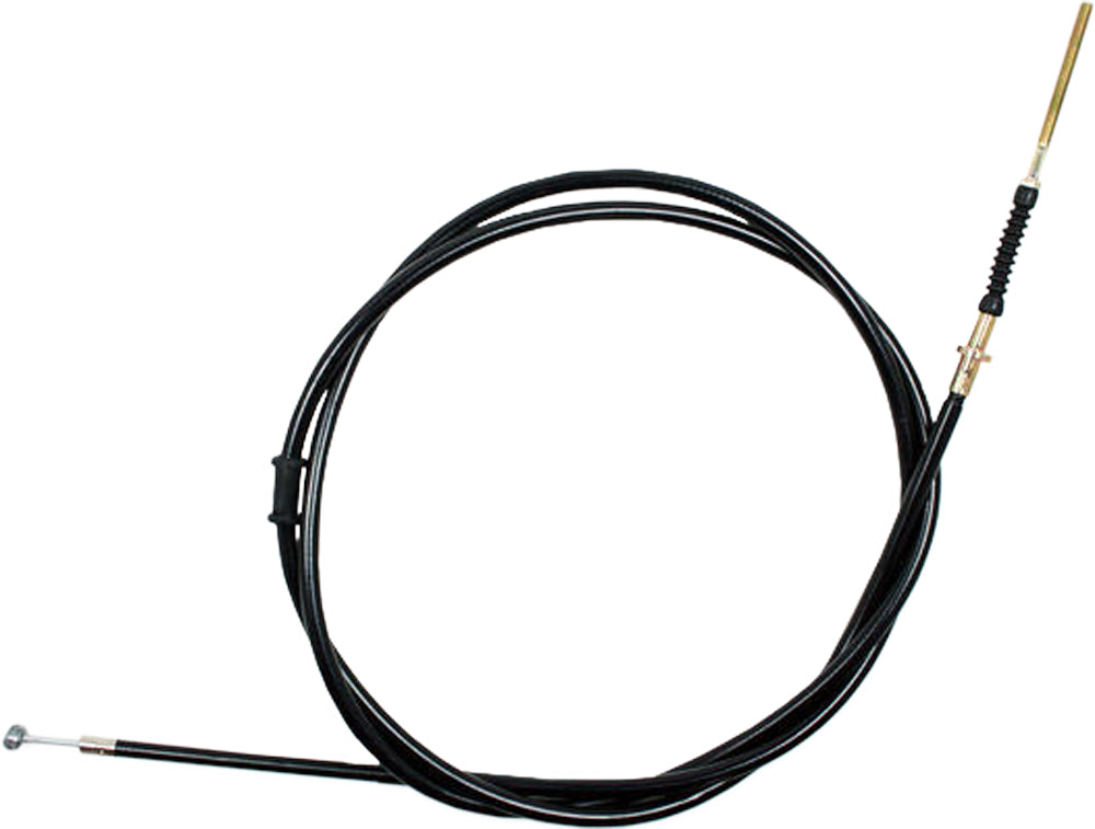 Motion Pro black vinyl rear hand brake cable for motorcycle, featuring durable construction and flexible control lines.