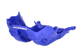 Acerbis Yam Blu skid plate for motorcycles, made of durable material, shown installed on a blue Yamaha motorcycle frame.