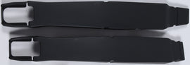 Polisport Plastics black swingarm protectors for motorcycles, model 64-56717, shown on a bike's rear suspension area.
