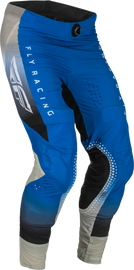 Fly Racing Youth Lite Pants in blue, grey, and black, size 26, featuring lightweight, durable motocross or riding gear.
