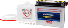 Load image into Gallery viewer, Fire Power 12V heavy-duty automotive battery CB7B-B with acid, showing battery terminals and label details