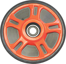 Ppd idler wheel measuring 6.38 inches by 0.625 inches, used in industrial machinery, with a durable metal construction.