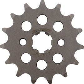 Supersprox steel front motorcycle sprocket, 15-tooth, compatible with 420 chain, shown in silver finish on a white background.