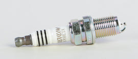 NGK BKR8EIX spark plug with silver ceramic insulator and metal threads, designed for automotive engine performance.