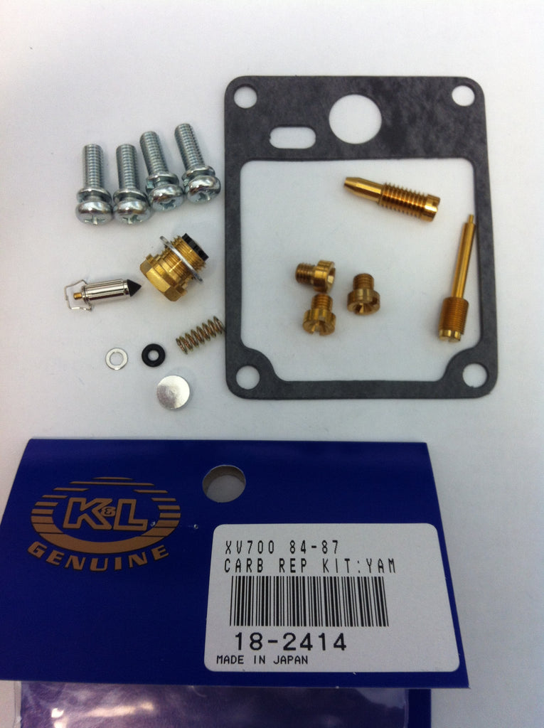 K&L Carburetor Repair Kit 118-2414 for intake, carburetor, and fuel system with various gaskets and components visible.