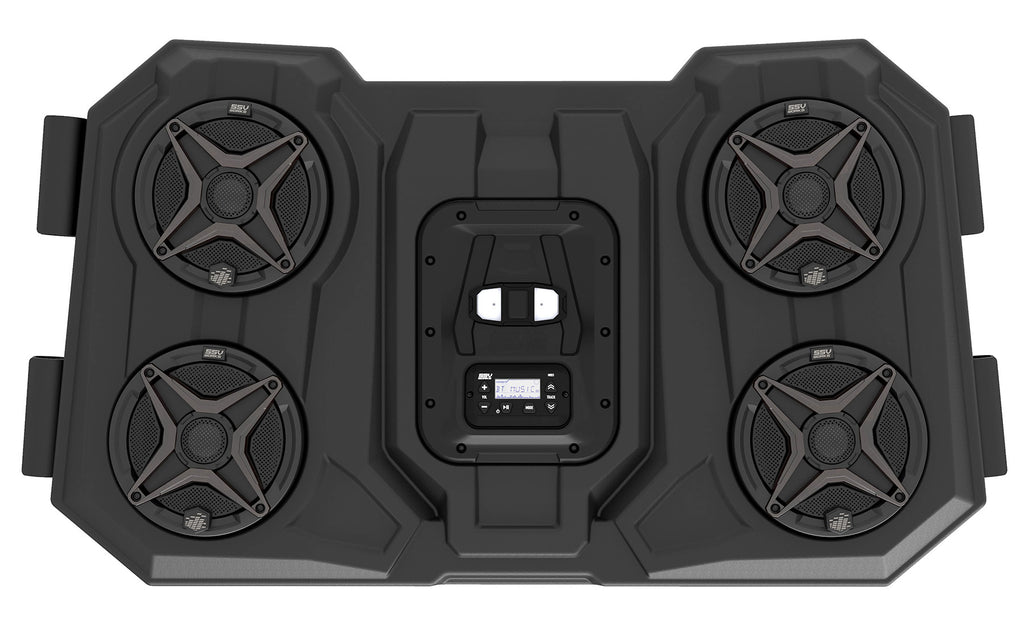 SSV Works WP3 Overhead Speaker Kit mounted in vehicle, featuring durable design for audio and communication enhancement.