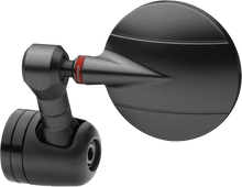 Load image into Gallery viewer, RIZOMA Spy-R motorcycle mirror in black with 57mm diameter, featuring sleek, modern design for enhanced visibility.