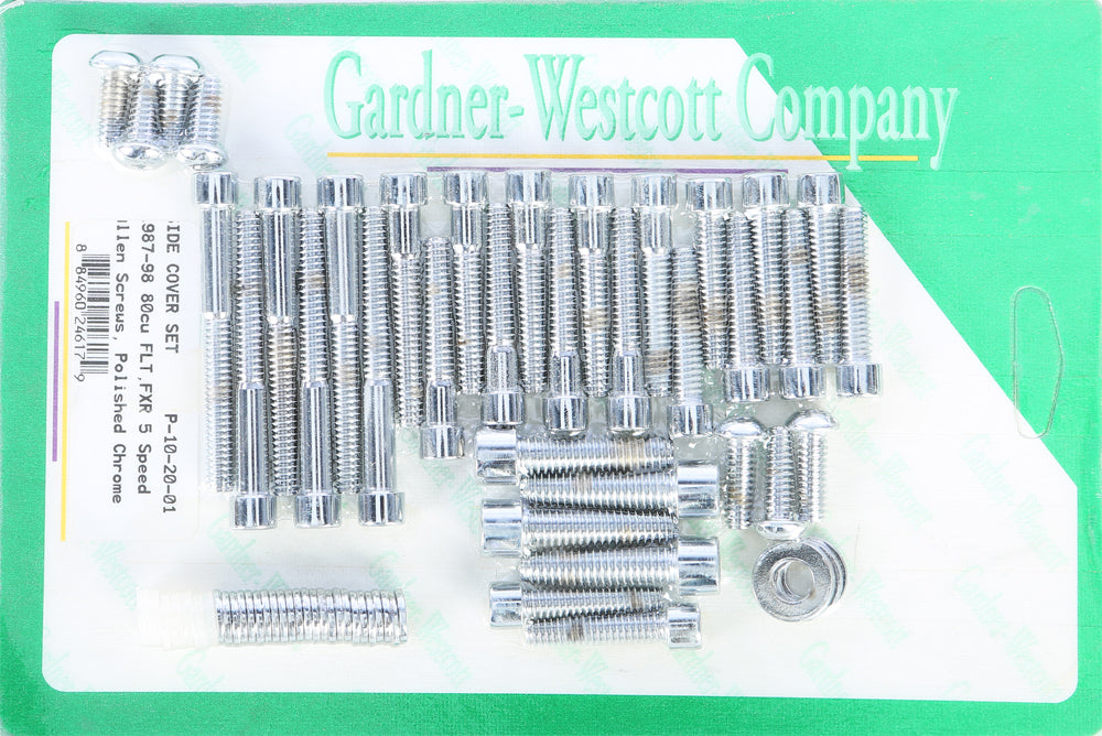 Gardner-Westcott Big Twin Cam and Primary fasteners for 1987-1998 Touring and FXR Harley-Davidson models, hardware fitting components.