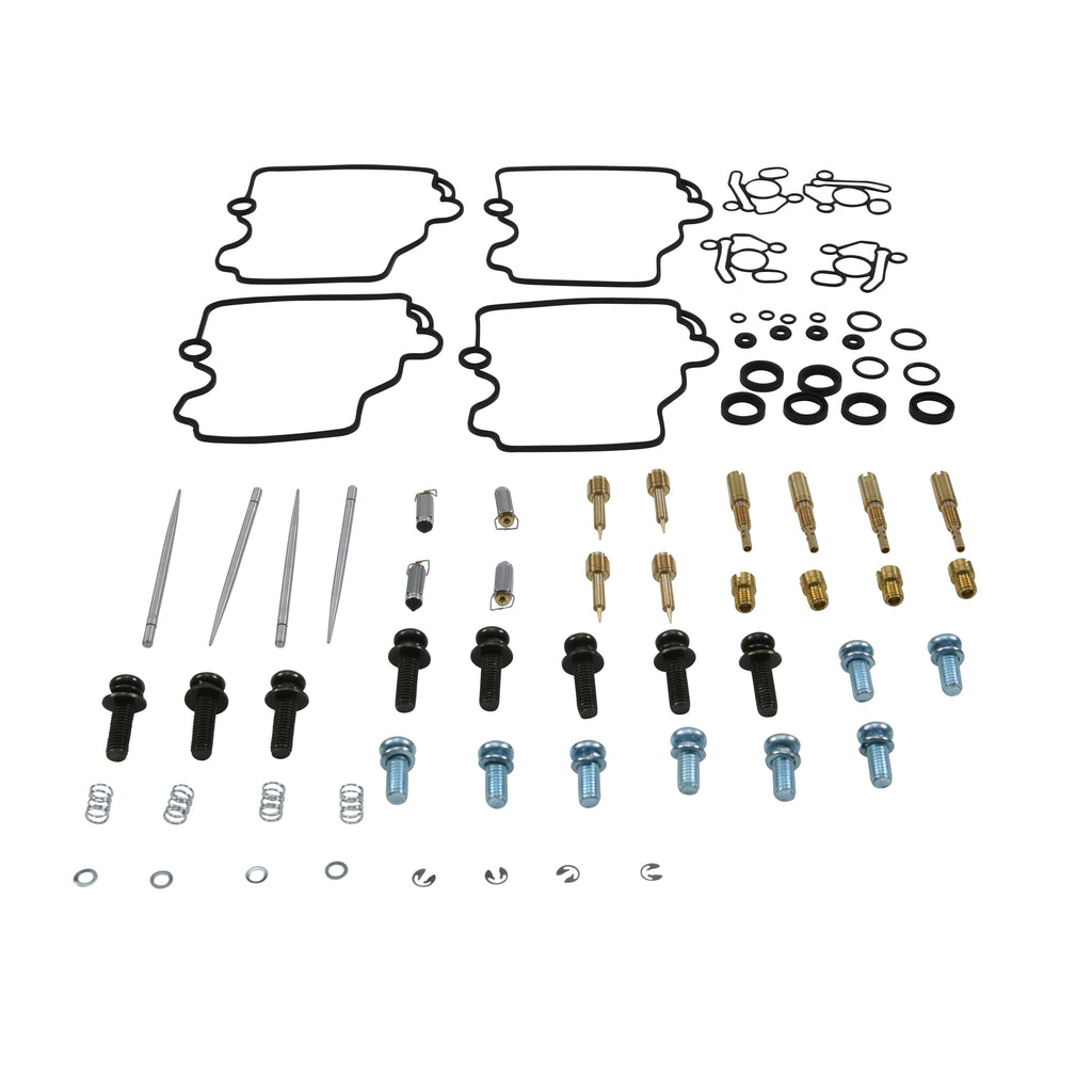 All Balls bike carburetor rebuild kit for intake and fuel system, includes gaskets and components, used for motorcycle carburetor maintenance.